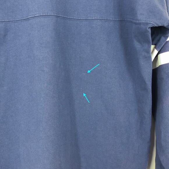 Disney Parks Spirit Jersey Puff Print Varsity Stripe Sleeve Size Medium Blue Whi - Picture 11 of 16